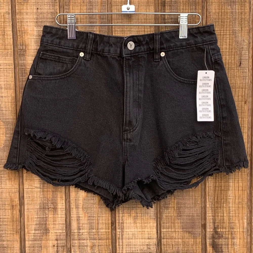 NWTS Abrand High Rise Black Distressed Jean Shorts